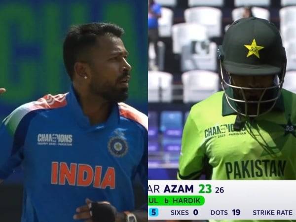 Hardik Pandya dismissed Pakistan's Babar Azam to help India get the first wicket