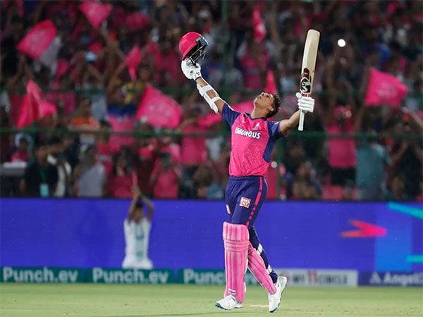 Yashasvi Jaiswal celebrating his century. (Picture: IPL)