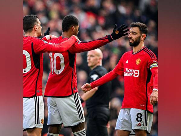 Manchester United players celebrating. (Photo- Manchester United Twitter)