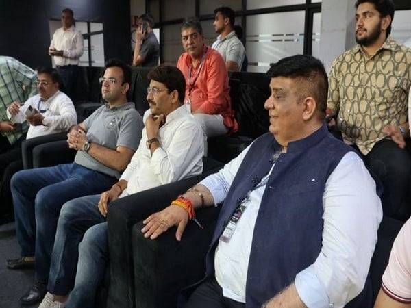 BJP MP Manoj Tiwari with Rohan Jaitley and West Delhi Lions owner Rajan Chopra at Delhi Premier League (Image: West Delhi Lions/DPL)