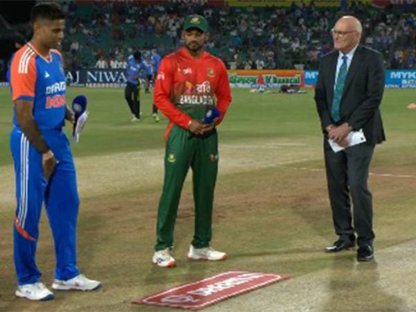 Suryakumar Yadav and Najmul Hossain Shanto during the toss (Photo: BCCI/X)