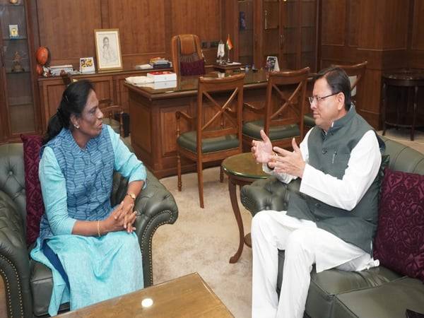 IOA President PT Usha (L) and Uttrakhand CM Pushkar Singh Dhami (R). (Photo: ANI)