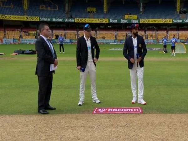 Tom Lathan (L) and Rohit Sharma (R) during toss (Photo: BCCI/X)