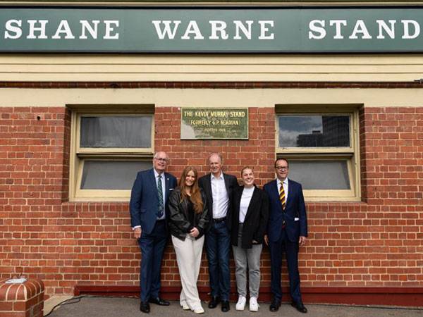 Shane Warne's family at the stand named after him. (Photo- Cricket Victoria X)