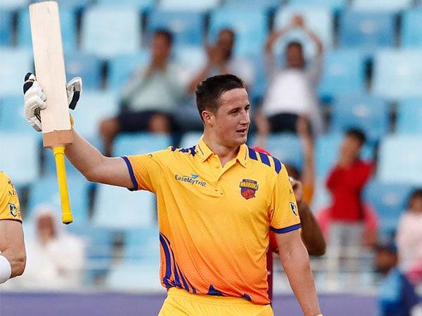 Tom Kohler-Cadmore celebrates his century against Dubai Capitals in ILT20 Season 1 (Image: ILT20 media)