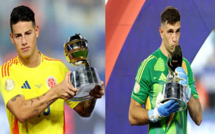 James Rodrigues (left) Emiliano Martinez (right) (Photo: Copa America/X)